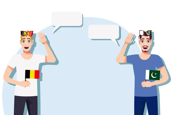 Muži Belgickou Pákistánskou Vlajkou Pozadí Textu Komunikace Mezi Rodilými Mluvčími — Stockový vektor