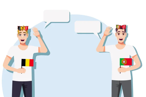 Uomini Con Bandiera Belga Portoghese Concetto Comunicazione Internazionale Educazione Sport — Vettoriale Stock