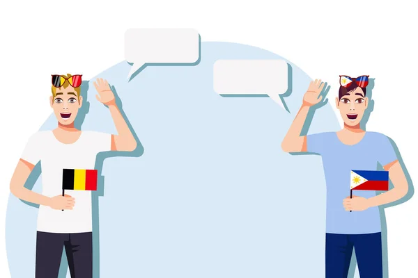 Hombres Con Banderas Bélgica Filipinas Antecedentes Del Texto Comunicación Entre — Archivo Imágenes Vectoriales