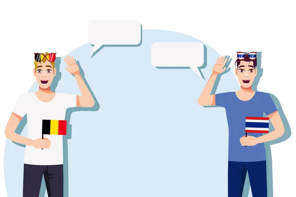 Mannen Met Belgische Thaise Vlaggen Achtergrond Voor Tekst Communicatie Tussen — Stockvector