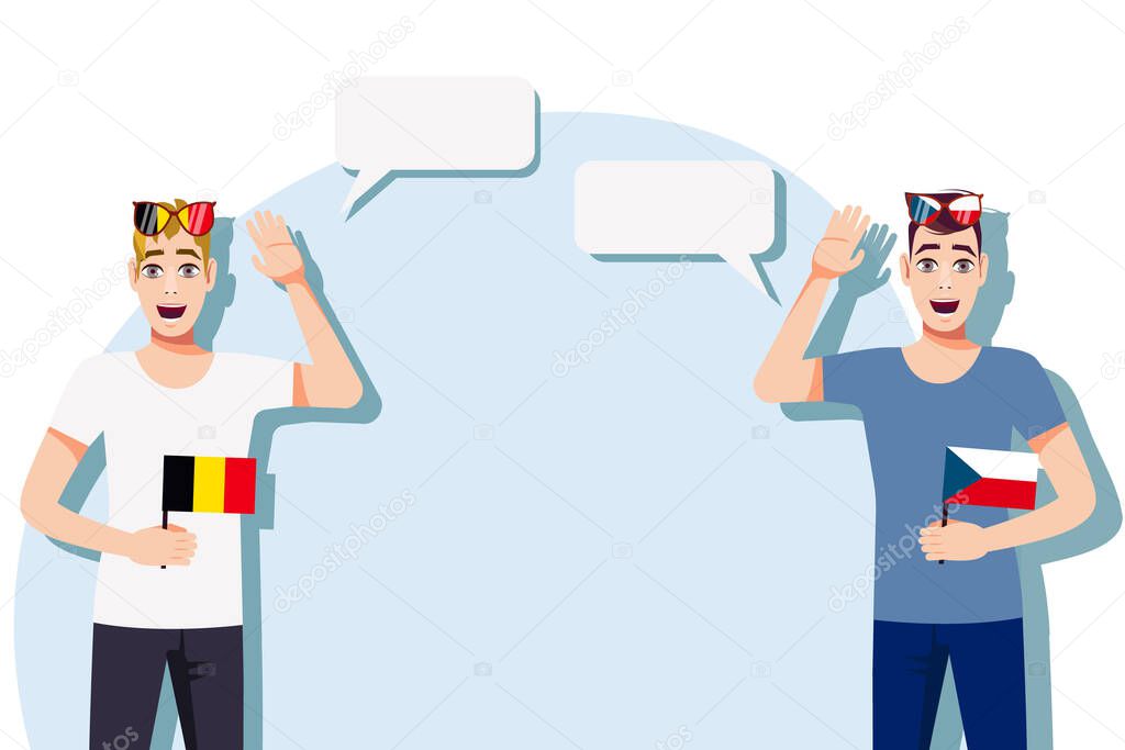 The concept of international communication, sports, education, business between Belgium and Czech. Men with Belgian and Czech flags. Vector illustration.