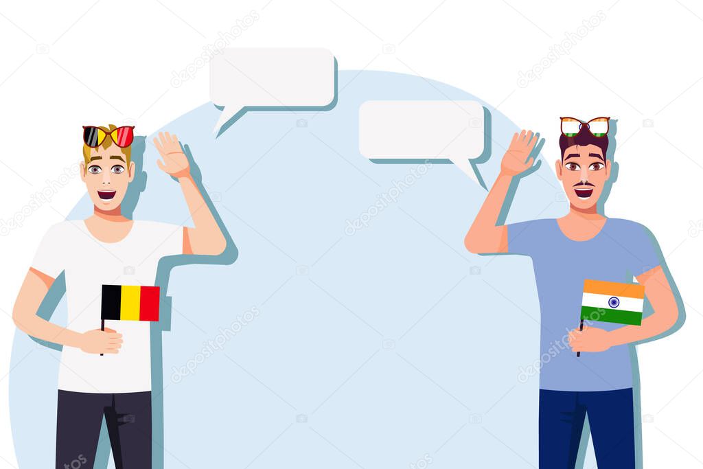 Men with Belgian and Indian flags. The concept of international communication, education, sports, travel, business. Dialogue between Belgium and India. Vector illustration.