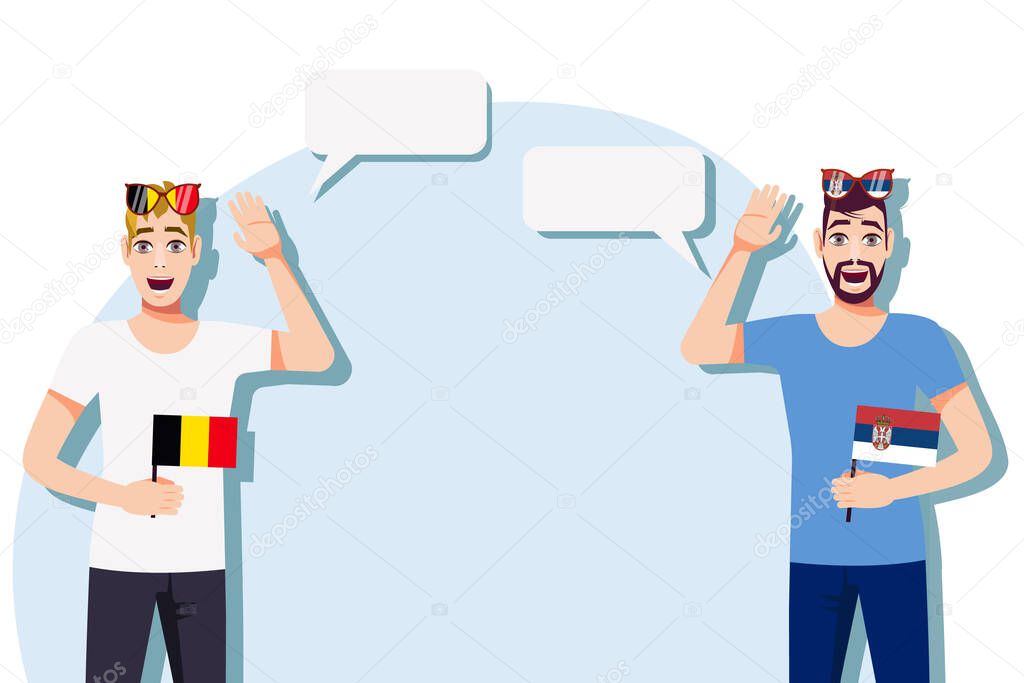 Men with Belgian and Serbian flags. Background for the text. Communication between native speakers of the language. Vector illustration.