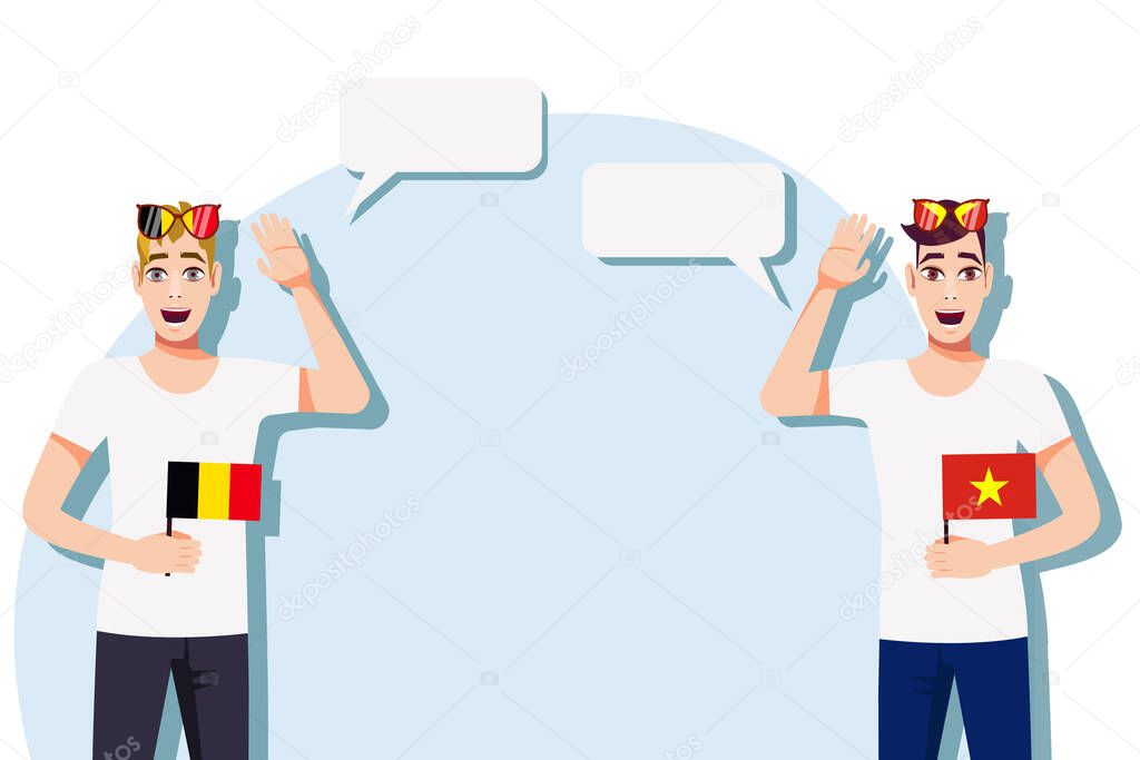 Vector illustration of people speaking the languages of Belgium and Vietnam. Illustration of translation, transcription and dialogue between Belgium and Vietnam. Belgian and Vietnamese international communication.