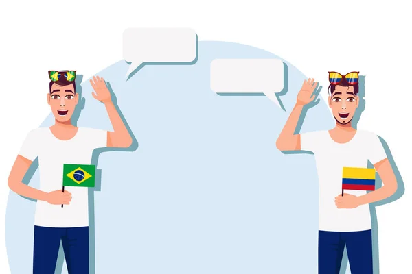 Homens Com Bandeiras Brasileiras Colombianas Antecedentes Para Texto Comunicação Entre — Vetor de Stock