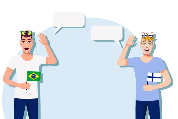 Illustration Vectorielle Personnes Parlant Les Langues Brésil Finlande Illustration Traduction — Image vectorielle