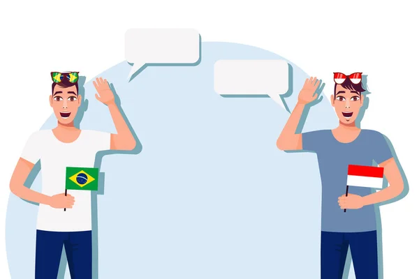 Pria Dengan Bendera Brasil Dan Indonesia Latar Belakang Untuk Teks - Stok Vektor
