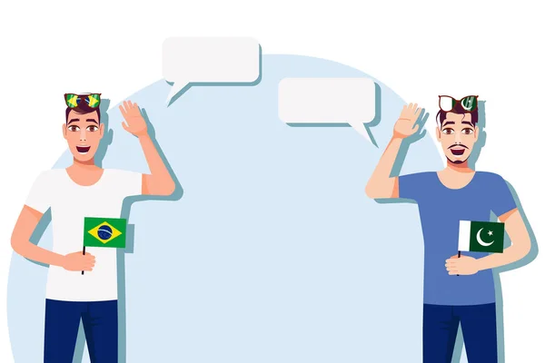 Muži Brazilskou Pákistánskou Vlajkou Pozadí Textu Komunikace Mezi Rodilými Mluvčími — Stockový vektor