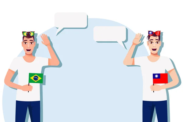 Männer Mit Brasilianischen Und Taiwanesischen Fahnen Hintergrund Des Textes Das — Stockvektor