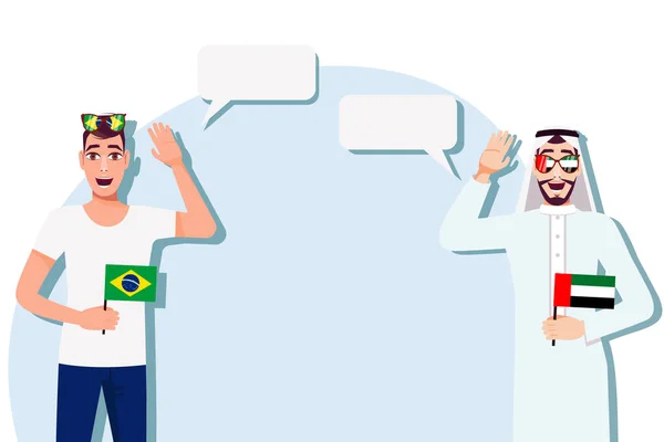 矢量显示的是讲巴西和阿联酋语言的人 说明巴西与阿联酋之间的翻译 转录和对话 巴西和阿联酋的国际通信 — 图库矢量图片