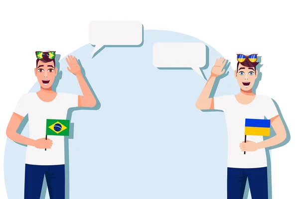 Концепція Міжнародного Спілкування Спорту Освіти Бізнесу Між Бразилією Україною Чоловіки — стоковий вектор