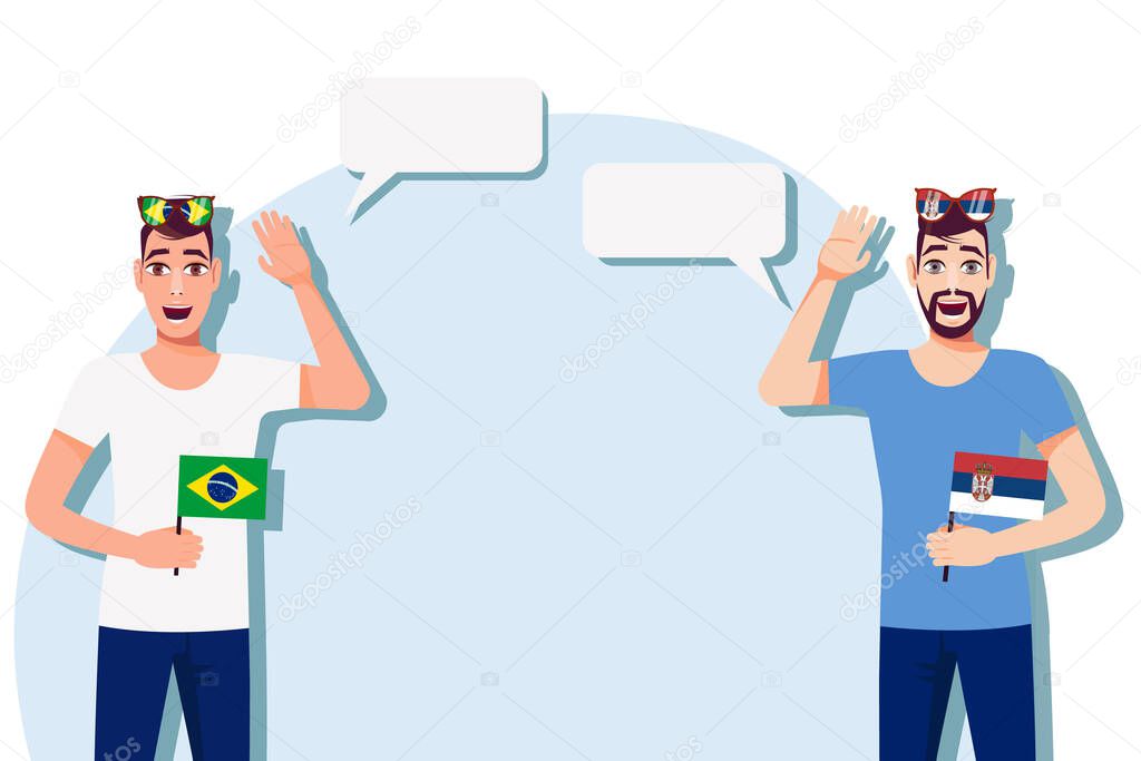 Vector illustration of people speaking the languages of Brazil and Serbia. Illustration of translation, transcription and dialogue between Brazil and Serbia. Brazilian and Serbian international communication.