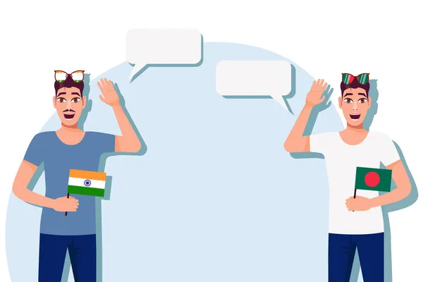 Muži Indiánskou Bangladéšskou Vlajkou Pozadí Textu Komunikace Mezi Rodilými Mluvčími — Stockový vektor