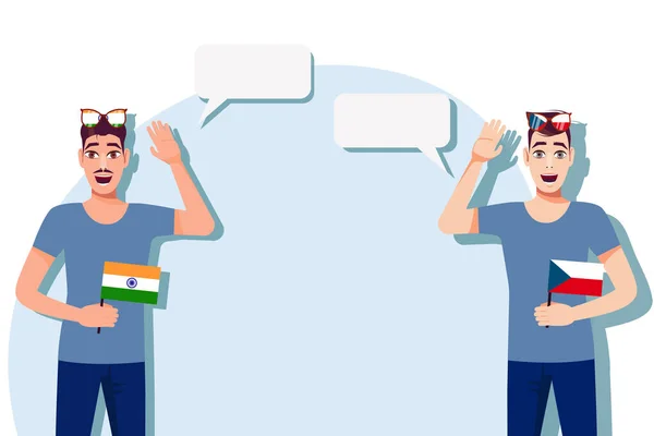 Mannen Met Indische Tsjechische Vlaggen Achtergrond Van Tekst Het Concept — Stockvector
