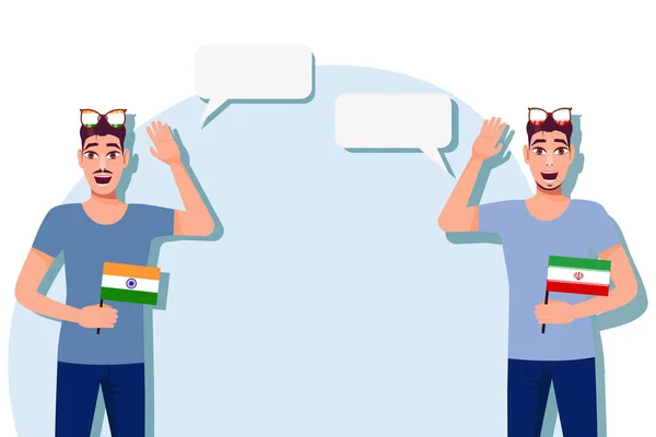 Homens Com Bandeiras Indianas Iranianas Antecedentes Para Texto Comunicação Entre —  Vetores de Stock