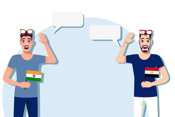 Hombres Con Banderas Indias Egipcias Antecedentes Para Texto Comunicación Entre — Vector de stock