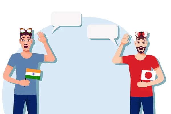 Män Med Indiansk Och Japansk Flagg Bakgrund För Text Kommunikation — Stock vektor