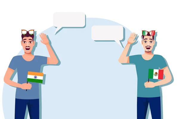Män Med Indian Och Mexikansk Flagg Bakgrund För Text Kommunikation — Stock vektor