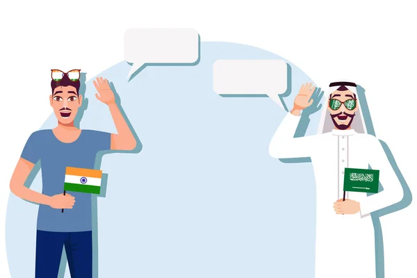 인도와 사우디 깃발을 남자들 원문을 모국어를 모국어 용하는 사람들 사이의 — 스톡 벡터