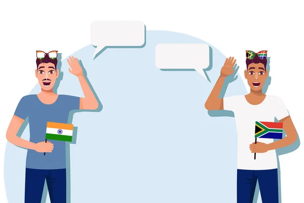 Männer Mit Indischen Und Südafrikanischen Flaggen Hintergrund Des Textes Kommunikation — Stockvektor