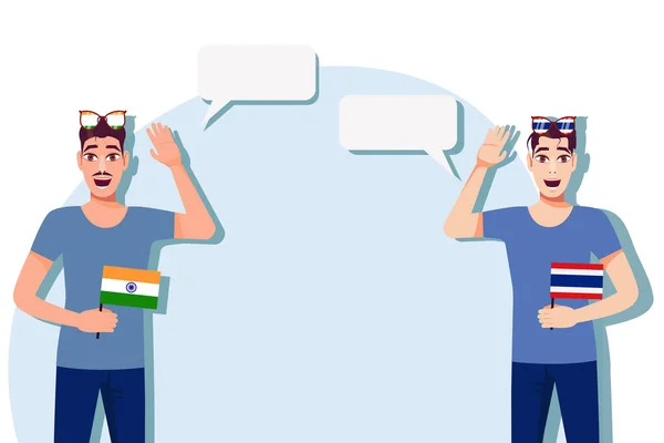 Mannen Met Indiase Thaise Vlaggen Achtergrond Voor Tekst Communicatie Tussen — Stockvector
