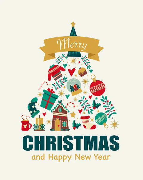 Καλά Χριστούγεννα Και Καλή Πρωτοχρονιά Ευχετήρια Κάρτα Εορταστικά Σύμβολα Και — Διανυσματικό Αρχείο