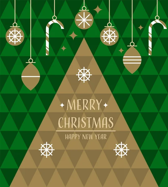 Όμορφη Ευχετήρια Κάρτα Γεωμετρικό Στυλ Χριστουγεννιάτικο Δέντρο Και Στολίδια Φωτεινό — Διανυσματικό Αρχείο