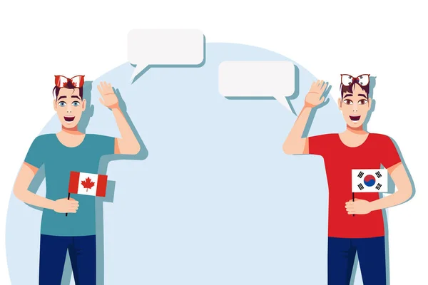 Homens Com Bandeiras Canadenses Sul Coreanas Antecedentes Texto Comunicação Entre — Vetor de Stock