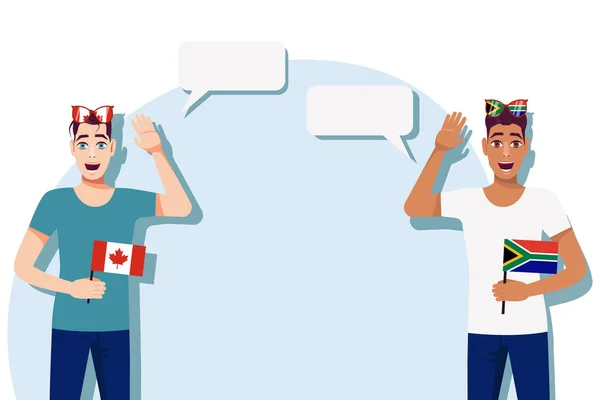 Mężczyźni Kanadyjskimi Południowoafrykańskimi Flagami Kontekst Tekstu Komunikacja Między Native Speakerami — Wektor stockowy