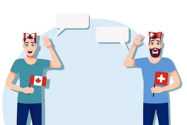 Homens Com Bandeiras Canadenses Suíças Antecedentes Texto Conceito Esportes Política — Vetor de Stock