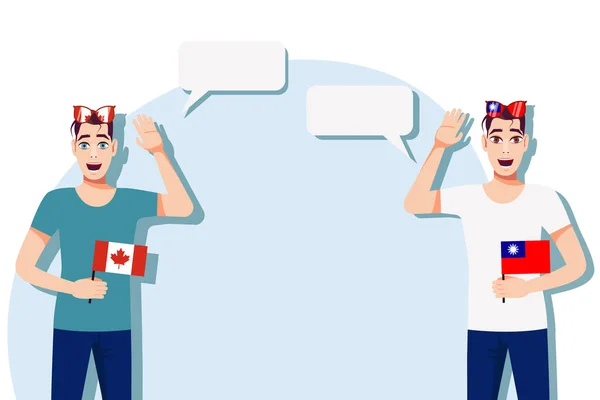 Hombres Con Banderas Canadienses Taiwán Antecedentes Para Texto Comunicación Entre — Vector de stock