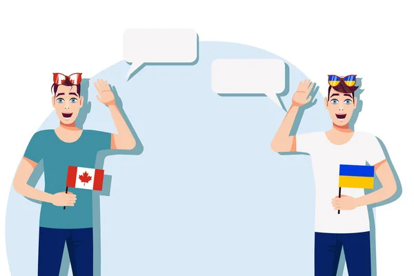カナダとウクライナの旗を持つ男性 国際コミュニケーション スポーツ ビジネスの概念 カナダとウクライナの対話 ベクターイラスト — ストックベクタ