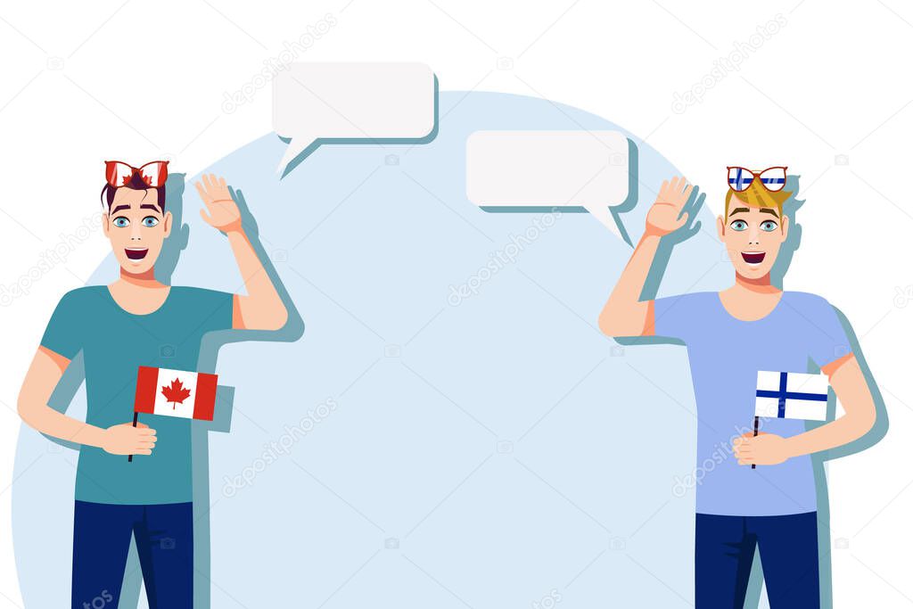 Men with Canadian and Finnish flags. Background for the text. Communication between native speakers of the language. Vector illustration.