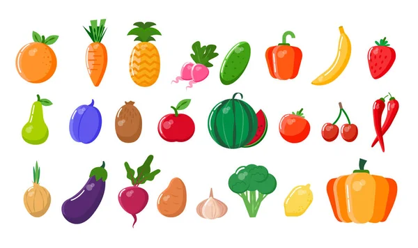 Ljusa Uppsättningar Frukt Och Grönsaker Vektorillustration — Stock vektor