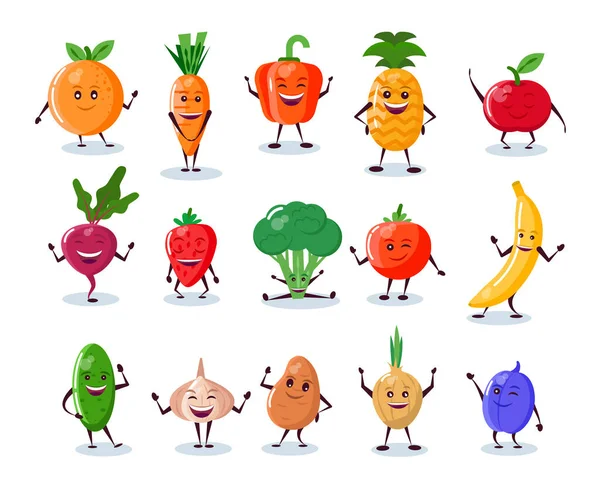蔬菜和水果是卡通风格的有趣人物 矢量说明 — 图库矢量图片