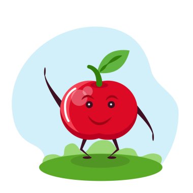 Komik elma karakteri. Çocuklar için çizgi film tarzında vektör illüstrasyonu.
