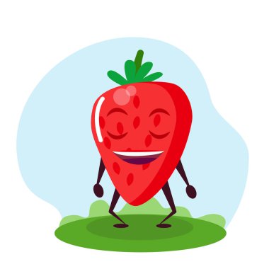 Komik çilek karakteri. Çocuklar için çizgi film tarzında vektör illüstrasyonu.