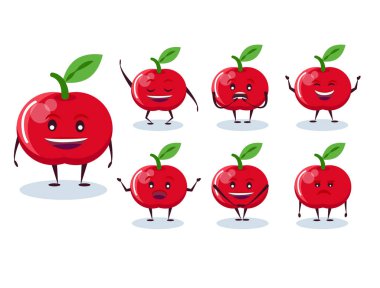 Apple set - karakter ve duygular. Antropomorfik kahraman. Çizgi film tarzında vektör illüstrasyonu.