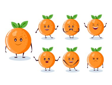 Turuncu set - karakter ve duygu. Antropomorfik kahraman. Çizgi film tarzında vektör illüstrasyonu.