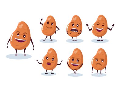 Patates takımı - karakter ve duygular. Antropomorfik kahraman. Çizgi film tarzında vektör illüstrasyonu.