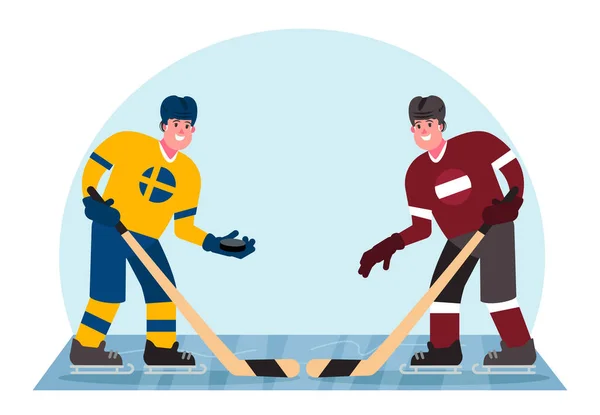 Giocatori Hockey Ghiaccio Concorrenza Tra Svezia Lettonia Illustrazione Vettoriale Stile — Vettoriale Stock