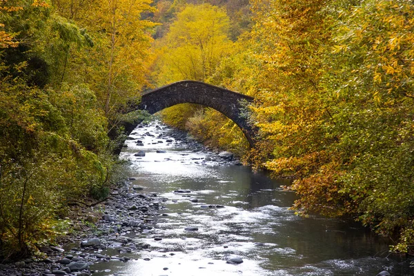 Kleine Antike Steinbrücke Der Toskana Herbst — Stockfoto