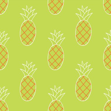 Ananaslı, pürüzsüz desen. Tropikal arka plan. Tasarım, tekstil, kumaş, duvar kağıdı için vektörsüz desen.