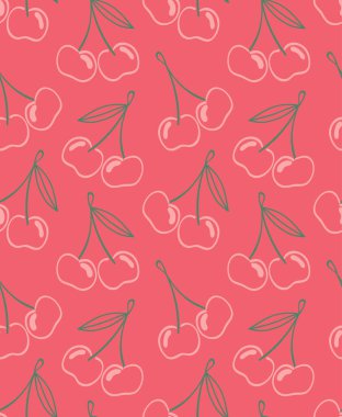 Elle çizilmiş kirazlar ve kiraz meyveleriyle kusursuz desen