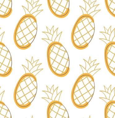 Ananas. Beyaz arka planı olan kusursuz bir desen. El çizimi mürekkep komik karalama tarzı.