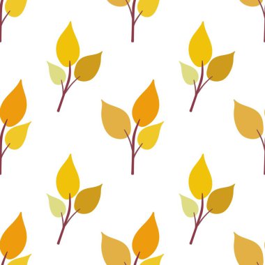 Beyaz arka planda sarı sonbahar yaprakları. Çiçeksiz desen.