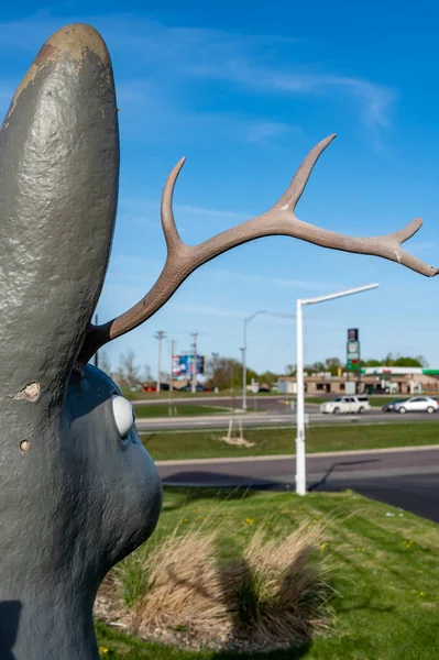 Mitchell, South Dakota, USA - 5.2021 - Jackalope sculpture along highway to attract tourists Royalty Free Stock Photos