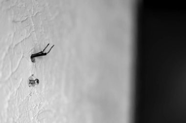 Surround ses hoparlörleri için iki kabloyla yerleşim yerinin duvarındaki deliğe odaklanın..