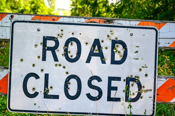 Buckshot Road Closed Sign Front Washed Out Bridge High Quality — Photo