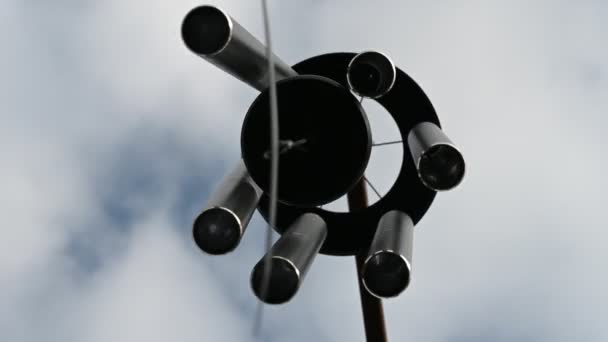 Looking Sky Spinning Wind Chime Bars Struck — Stock Video